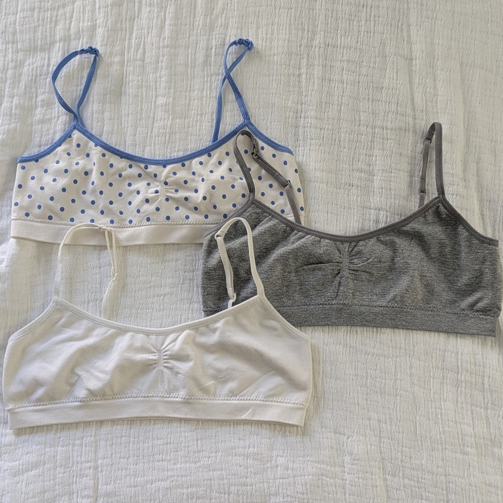 Girls Training Bra Set - Blue, Gray, and White